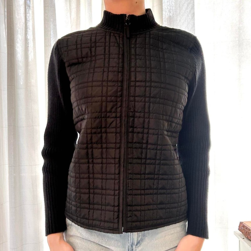 Black Knitted Zip Up Sweater Jacket Quilted Size petite XL For Cynthia